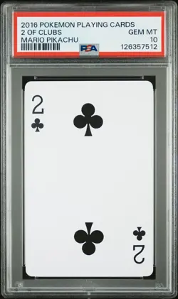 2016 POKEMON PLAYING CARDS MARIO PIKACHU 2 OF CLUBS PSA 10 - Image 1