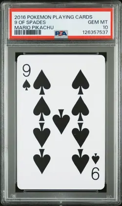 2016 POKEMON PLAYING CARDS MARIO PIKACHU 9 OF SPADES PSA 10 - Image 1