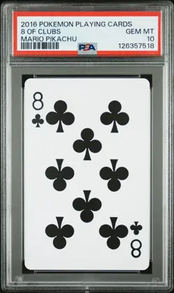 2016 POKEMON PLAYING CARDS MARIO PIKACHU 8 OF CLUBS PSA 10 - Image 1