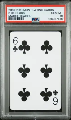 2016 POKEMON PLAYING CARDS MARIO PIKACHU 6 OF CLUBS PSA 10 - Image 1