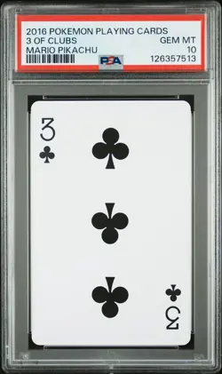 2016 POKEMON PLAYING CARDS MARIO PIKACHU 3 OF CLUBS PSA 10 - Image 1