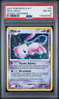 Mew TCG 15/132 D&P Secret Wonders Rare Holo Card PSA 8 2007 Holo Bleed (B) - Image 1