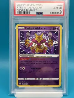 PSA 10 - 2022 POKEMON SWORD & SHIELD SILVER TEMPEST 059 RADIANT ALAKAZAM - Image 1