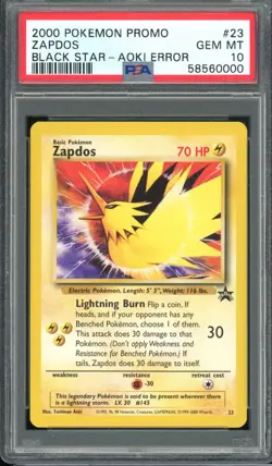 2000 POKEMON PROMO BLACK STAR TOSHINAO AOKI ERR #23 ZAPDOS PSA 10 - Image 1