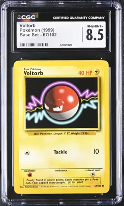 1999 Pokemon Card Voltorb (Voltorbe) 67/102 Base Set Unlimited CGC 8.5 Fesh Slab - Image 1