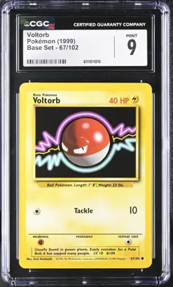 1999 Pokemon Card Voltorb (Voltorbe) 67/102 Base Set Unlimited CGC 9 MINT - Image 1