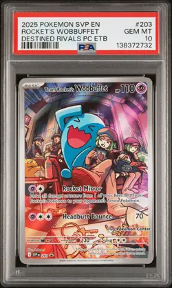 2025 POKEMON DESTINED RIVALS POKEMON CENTER ETB TEAM ROCKET'S WOBBUFFET PSA 10 - Image 1