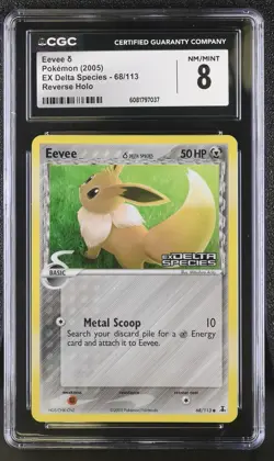 CGC 8 Pokemon English Eevee δ 68/113 2005 EX Delta Species Common Reverse Holo - Image 1