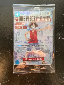 One Piece Monkey D. Luffy US College Basketball Promo Card SEALED with Poster - Image 1