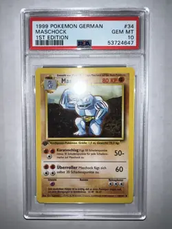 Pokemon 1999 Base German 1st edition Maschock Machoke Card *GEM MINT PSA 10* - Image 1