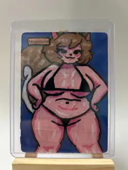 Magic MTG Altered Painted Mountain Land Squirrel Girl Anime Girl - Image 1