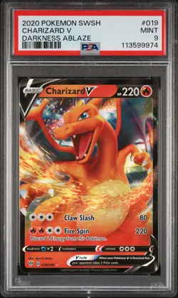 2020 POKEMON SWORD & SHIELD DARKNESS ABLAZE #019 CHARIZARD V PSA 9 - Image 1