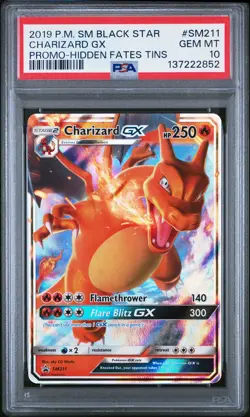 2019 POKEMON SM BLACK STAR PROMO HIDDEN FATES TINS #SM211 CHARIZARD GX PSA 10 - Image 1