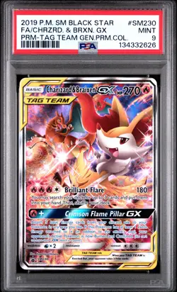2019 POKEMON SM BLACK STAR PROMO #SM230 FULL ART/CHARIZARD & BRAIXEN GX PSA 9 - Image 1