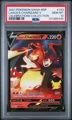 2021 POKEMON SWSH BLACK STAR PROMO CELEBRATIONS COLL LANCE'S CHARIZARD V PSA 10 - Image 1