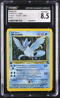 CGC 8.5 Articuno 1999 Fossil 1st Edition 2/62 Holo Pokemon Card - Image 1