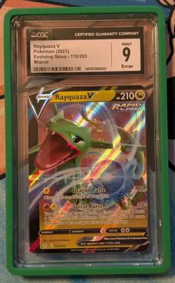 CGC 9 Rayquaza V Miscut Error Card Evolving Skies Pokemon TCG 2021 - Image 1