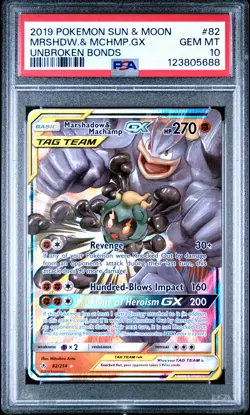 2019 POKEMON SUN & MOON UNBROKEN BONDS #82 MARSHADOW & MACHAMP GX PSA 10 - Image 1