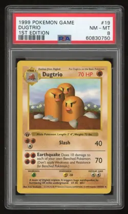 1999 Pokemon 1st Edition Shadowless Dugtrio #19 PSA 8 - Image 1