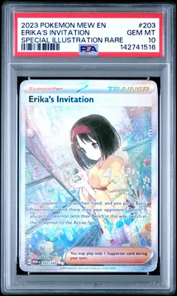 2023 POKEMON MEW EN-151 SPECIAL ILLUSTRATION RARE #203 ERIKA'S INVITATION PSA 10 - Image 1