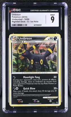 CGC 9 MINT Umbreon 2010 Undaunted 10/90 Cracked Ice Holo Pokemon Card - Image 1