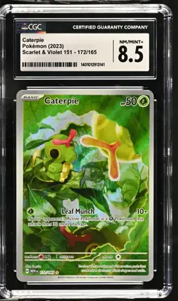 CGC Graded 8.5 NM/Mint+ Caterpie 172/165 Art Rare 151 Pokemon Card MEW EN - Image 1