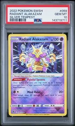 Pokemon TCG Radiant Alakazam Card 2022 #059/195 PSA 10 - Image 1