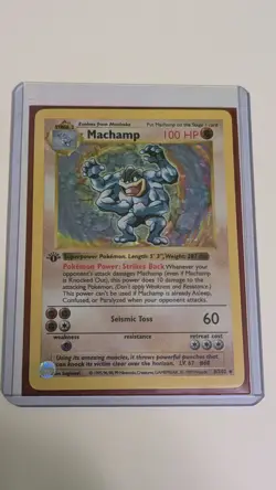 1st Edition Shadowless Machamp 8/102 Base Set Holo Rare Vintage Pokemon Card - Image 1