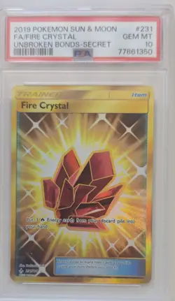 💥2019 Pokemon Sun & Moon Unbroken Bonds Fire Crystal FA Full Art 231/214 PSA 10 - Image 1