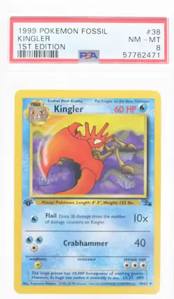 PSA 8 NEAR MINT MINT 1999 Pokemon Fossil #38 Kingler 1st Edition !!! - Image 1