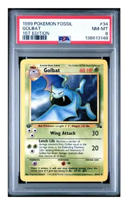 1999 POKEMON FOSSIL 1ST EDITION GOLBAT 34 PSA 8 - Image 1