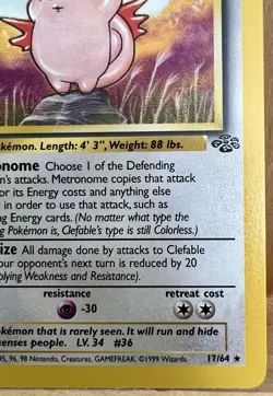 Clefable Pokemon TCG Jungle Set Unlimited 17/64 Rare Non-Holo 1999 LP - Image 4