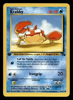 Krabby 51/62 Common Fossil 1st Edition WOTC Pokemon LP - Image 1