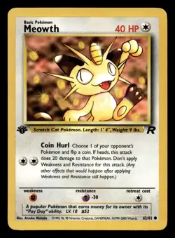 Meowth 62/82 Common Team Rocket 1st Edition WOTC Pokemon NM - Image 1