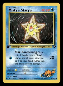 Misty's Staryu 92/132 Common Gym Challenge 1st Edition WOTC Pokemon LP - Image 1
