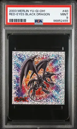 PSA 9 + PSA 8 Red-Eyes Black Dragon #40 Merlin Yugioh Sticker 2003 Topps - Image 1