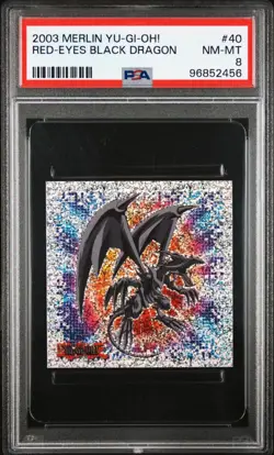 PSA 9 + PSA 8 Red-Eyes Black Dragon #40 Merlin Yugioh Sticker 2003 Topps - Image 2