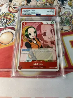 2023 PRE RELEASE Stamp ONE PIECE MAKINO PSA 10 OP02-015 UC - Image 1