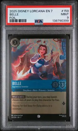 2025 DISNEY LORCANA ARCHAZIA'S ISLAND FOIL BELLE APPRENTICE INVENTOR PSA 9 - Image 1