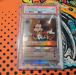 2023 Disney Lorcana Mickey Mouse #18 D100 PSA Mint 9 Enchanted Print Signed - Image 1