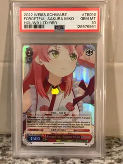 2022 Weiss Schwarz English Hololive Forgetful, Sakura Miko TE016 RRR PSA 10 - Image 3
