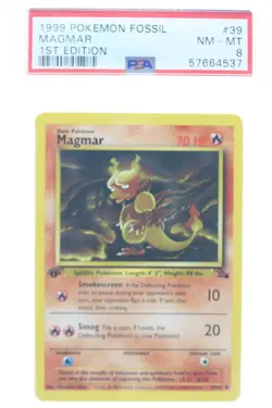 PSA 8 NEAR MINT MINT 1999 Pokemon Fossil Set #39 Magmar 1st Edition !!! - Image 1