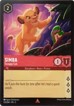 123/204 SIMBA SCRAPPY CUB INTO THE INKLANDS RARE DISNEY LORCANA CARD - Image 1