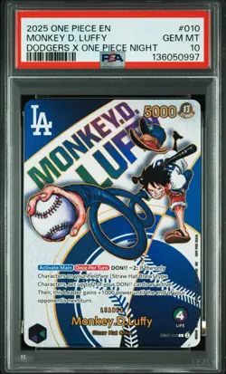 PSA 10 GEM MINT One Piece Los Angeles Dodgers Monkey D. Luffy Promo Card - Image 1