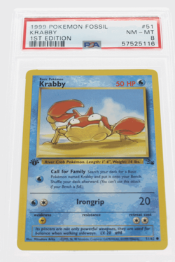 PSA 8 NEAR MINT-MINT 1999 Pokemon Fossil #51 Krabby 1st Edition !!! - Image 1