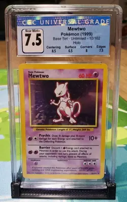 CGC Near Mint+ 7.5 Mewtwo Pokemon Base Set Holo Rare 10/102 - Image 1