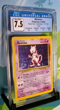 CGC Near Mint+ 7.5 Mewtwo Pokemon Base Set Holo Rare 10/102 - Image 2