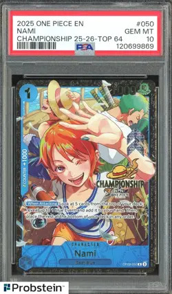 TCG 2025 One Piece EN Championship 25-26 Top 64 #050 Nami PSA 10 GEM MINT - Image 1