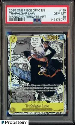 2025 One Piece OP10 EN Manga Alternate Art #119 Trafalgar Law PSA 10 GEM MINT - Image 1