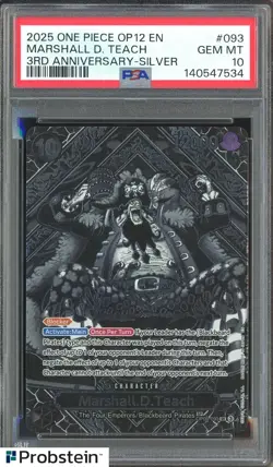 2025 One Piece OP12 EN 3rd Anniversary Silver #093 Marshall D. Teach PSA 10 - Image 1